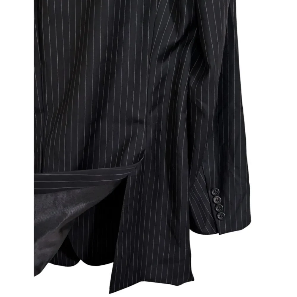 Burberry London Nordstrom Pinstripe Wool Suit Jacket Blazer Black 44L